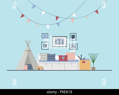 L'interno dei bambini s camera in stile moderno Illustrazione Vettoriale