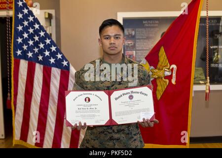 Negli Stati Uniti i membri di servizio civili e partecipare a una cerimonia di premiazione al Marine Corps reclutare deposito a San Diego, California, e il Agosto 8, 2018. La cerimonia si è svolta in onore dei Marines e marinai che erano stati aggiudicati l'organo di servizio del quarto premio per il loro achivements attraverso il terzo trimestre dell'anno fiscale 18 Foto Stock