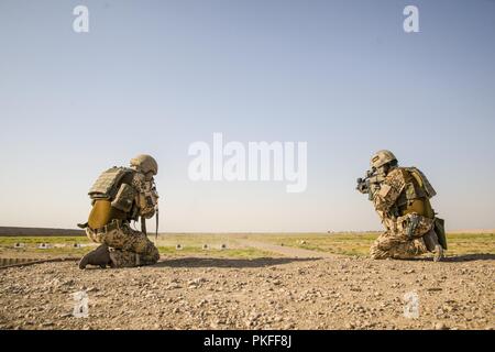 Tedesco soldati di fanteria di partecipare in una combinazione di forze di sollecitazione endurance sparare a Camp Taji, Iraq, il 6 agosto 2018. Una coalizione creato a partire da una vasta comunità internazionale continuerà a fornire il suo sostegno al popolo dell'Iraq al fine di potenziare le capacità della nazione per garantire la sicurezza e la stabilità. Foto Stock