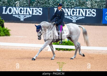 Tryon, North Carolina, Stati Uniti d'America. Xiii Sep 2018. Peitro romano. Barraduff. ITA. Eventing dressage. Il giorno 3. Giochi equestri mondiali. WEG 2018 Tryon. Carolina del Nord. Stati Uniti d'America. 13/09/2018. Credito: Sport In immagini/Alamy Live News Foto Stock