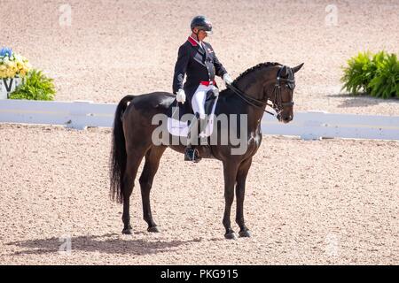 Tryon, North Carolina, Stati Uniti d'America. Xiii Sep 2018. Carl Hester. Hawtins delicato. GBR. Dressage. Il giorno 3. Giochi equestri mondiali. WEG 2018 Tryon. Carolina del Nord. Stati Uniti d'America. 13/09/2018. Credito: Sport In immagini/Alamy Live News Foto Stock