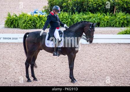 Tryon, North Carolina, Stati Uniti d'America. Xiii Sep 2018. Carl Hester. Hawtins delicato. GBR. Dressage. Il giorno 3. Giochi equestri mondiali. WEG 2018 Tryon. Carolina del Nord. Stati Uniti d'America. 13/09/2018. Credito: Sport In immagini/Alamy Live News Foto Stock