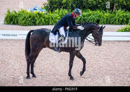 Tryon, North Carolina, Stati Uniti d'America. Xiii Sep 2018. Carl Hester. Hawtins delicato. GBR. Dressage. Il giorno 3. Giochi equestri mondiali. WEG 2018 Tryon. Carolina del Nord. Stati Uniti d'America. 13/09/2018. Credito: Sport In immagini/Alamy Live News Foto Stock