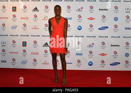 Londra, Regno Unito. 13 settembre 2018. Dina Asher-Smith arriva per il Team GB Ball 2018 - tappeto rosso arrivi giovedì, 13 settembre 2018, presso il Royal Horticultural Halls, Londra Inghilterra. Credito: Taka Wu/Alamy Live News Foto Stock