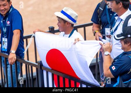 Tryon, North Carolina, Stati Uniti d'America. Xiii Sep 2018. I tifosi giapponesi. JAP. Dressage. Il giorno 3. Giochi equestri mondiali. WEG 2018 Tryon. Carolina del Nord. Stati Uniti d'America. 13/09/2018. Credito: Sport In immagini/Alamy Live News Foto Stock