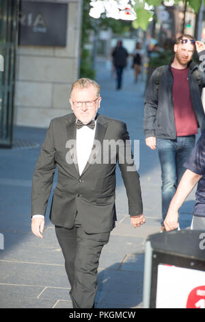 Sir David Mundell MP - Il Segretario di Stato per la Scozia vedere a piedi per la cena per la Sir Tom Hunter Foundation, EICC, Edimburgo, 26 maggio 2017. Foto Stock