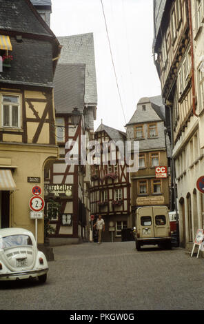 La città vecchia, Altstadt, Fischmarkt, Limburg an der Lahn, regione Hesse, Germania. Archivio foto scattata nel settembre 1979. Foto Stock