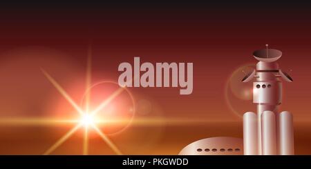 Concetto di colonizzazione di Marte. Spazio di base sul pianeta rosso. Illustrazione Vettoriale. Illustrazione Vettoriale