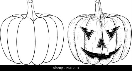 Zucca di Halloween. Profilo lato bozzetto Illustrazione Vettoriale