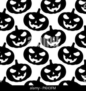 Happy Halloween. Modello senza giunture di nero cartoon zucche. In stile appartamento. Modello per la progettazione. Illustrazione Vettoriale. EPS 8 Illustrazione Vettoriale