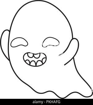 Contorno divertente personaggio fantasma con gli occhi chiusi Illustrazione Vettoriale