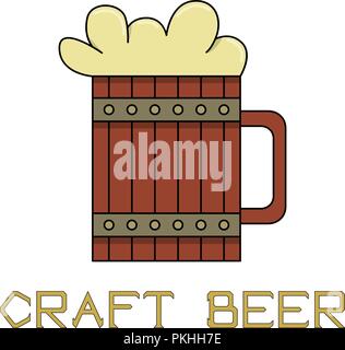 Illustrazione luminoso per gli appassionati di birra artigianale. Un di legno boccale di birra in stile retrò. Illustrazione Vettoriale