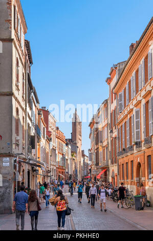 I negozi di Rue du Taur, Toulouse, Languedoc, Francia Foto Stock