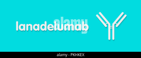 Lanadelumab anticorpo monoclonale farmaco. Obiettivi della callicreina del plasma; indicato per il trattamento di angioedema ereditario. Nome generico e stilizzate anticorpo Foto Stock