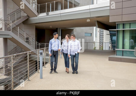 Tre colleghi parlare insieme Foto Stock