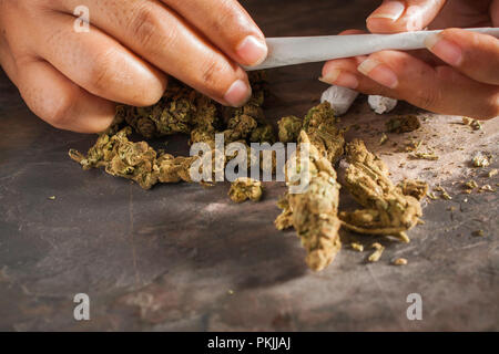 La marijuana giunto nelle mani di una donna Foto Stock