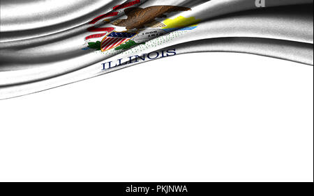 Flag DA STATI UNITI D'AMERICA su tessuto stato di Illinois , con copyspace per il testo o le immagini,isolati su sfondo bianco. Close up, svolazzanti sottovento. Foto Stock