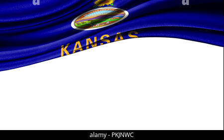 Flag DA STATI UNITI D'AMERICA su tessuto Stato del Kansas , con copyspace per il testo o le immagini,isolati su sfondo bianco. Close up, svolazzanti sottovento. Foto Stock