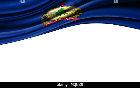 Flag DA STATI UNITI D'AMERICA su tessuto lo stato del Vermont , con copyspace per il testo o le immagini,isolati su sfondo bianco. Close up, svolazzanti sottovento. Foto Stock