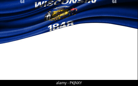 Flag DA STATI UNITI D'AMERICA su tessuto Stato del Wisconsin , con copyspace per il testo o le immagini,isolati su sfondo bianco. Close up, svolazzanti sottovento. Foto Stock