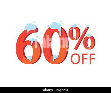 60 off. Uno sconto di circa il sessanta per cento. I numeri nella neve. Inverno vendita, vendita di Natale, vacanze vendita. Appartamento illustrazione vettoriale Illustrazione Vettoriale