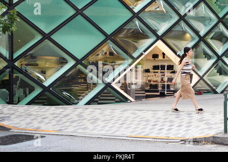 Una passeggiate a piedi passato il distintivo Herzog e de Meuron-progettato Prada store di Aoyama. Foto Stock