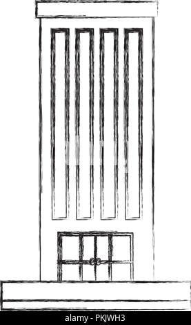 Edificio di architettura grattacielo icona esterna illustrazione vettoriale disegno a mano Illustrazione Vettoriale