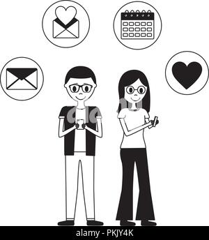 Coppia giovane con le icone di set di caratteri avatar Illustrazione Vettoriale