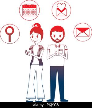 Coppia giovane con le icone di set di caratteri avatar Illustrazione Vettoriale