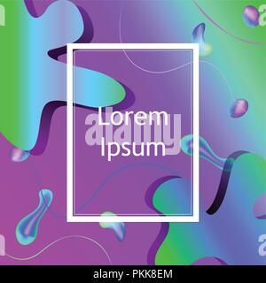 Sfondo astratto con forme di fluido. Verde e viola i colori. Illustrazione Vettoriale