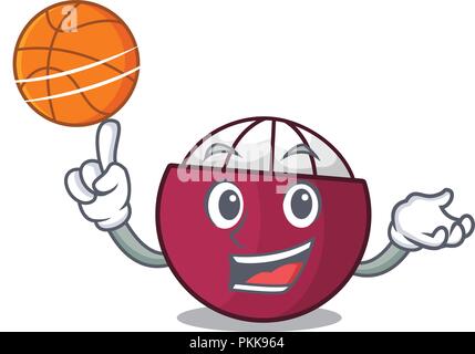 Con carattere di basket mangosteen tropicale isolata su cartoon Illustrazione Vettoriale