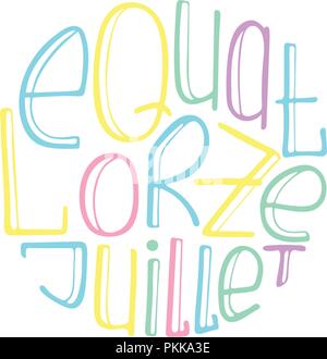 Illustrazione unica con un disegnati a mano di scritte per il giorno della Bastiglia. Giugno 14. Illustrazione Vettoriale