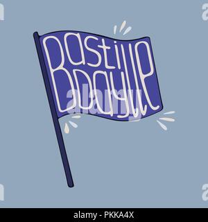 Illustrazione unica con un disegnati a mano di scritte per il giorno della Bastiglia. Bandiera. Giugno 14. Illustrazione Vettoriale