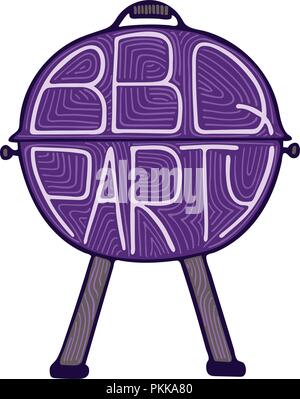 Illustrazione unica con un disegnati a mano di scritte per il barbecue party. Illustrazione Vettoriale
