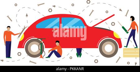 Creative illustrazione vettoriale di servizio per la riparazione di automobili. Illustrazione Vettoriale