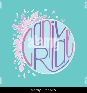 Lettering unico con scarabocchi in onore di un carnevale. Cornice rotonda. Illustrazione Vettoriale