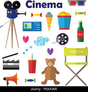 Una serie di brillanti illustrazioni vettoriali per l'industria cinematografica. Illustrazione Vettoriale