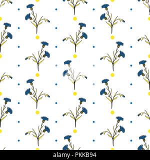 Fiore brillante seamless pattern con disegnati a mano cornflowers. Illustrazione Vettoriale