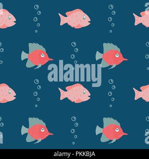 Modello senza cuciture con grazioso disegnati a mano i pesci. Illustrazione Vettoriale