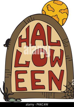 Disegnate a mano illustrazione vettoriale per la festa di Halloween. Lapide con la luna piena. Illustrazione Vettoriale