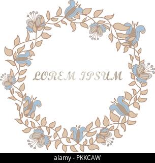 Disegnate a mano round flower telaio su uno sfondo bianco. Illustrazione Vettoriale