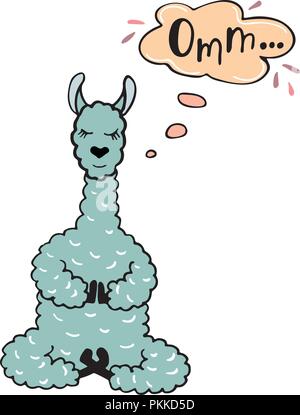 Carino disegnati a mano illustrazione di un lama-yogas in lotus pongono. Illustrazione Vettoriale