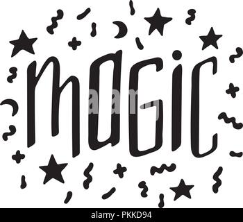Unici disegnati a mano lettering con scarabocchi - Magic. Illustrazione Vettoriale