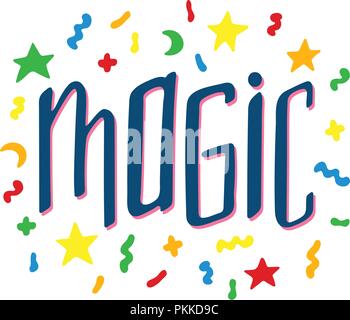 Unici disegnati a mano lettering con scarabocchi - Magic. Illustrazione Vettoriale