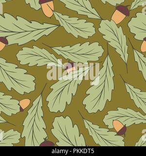 Fiore delicato seamless pattern con disegnati a mano di foglie di quercia e ghiande Illustrazione Vettoriale