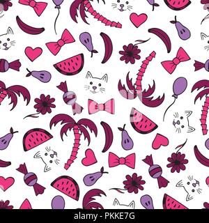 Carino seamless pattern con disegnati a mano illustrazioni. Scarabocchi. Illustrazione Vettoriale