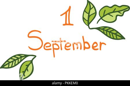Disegnate a mano lettering carino per il 1 settembre. Si torna a scuola. Illustrazione Vettoriale