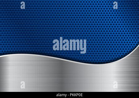 In metallo blu sfondo perforato con acciaio inossidabile wave Illustrazione Vettoriale