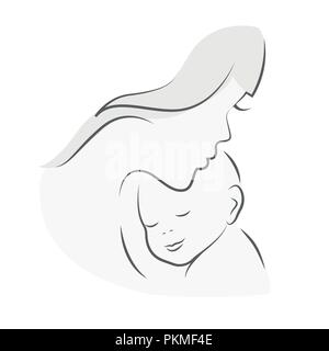 Il bambino e la madre mom abbracci la sua linea bambino disegno illustrazione vettoriale EPS10 Illustrazione Vettoriale