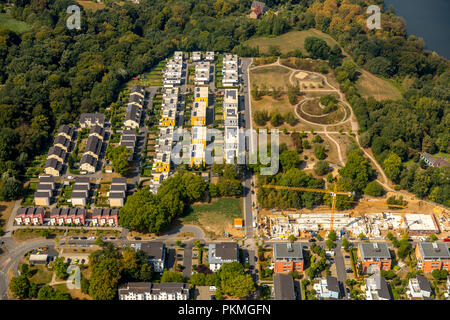 Vista aerea, Dilldorfer Höhe, area di sviluppo nella curva del Lago Baldeney, sviluppatore Allbau essen, Dilldorf, Essen Foto Stock